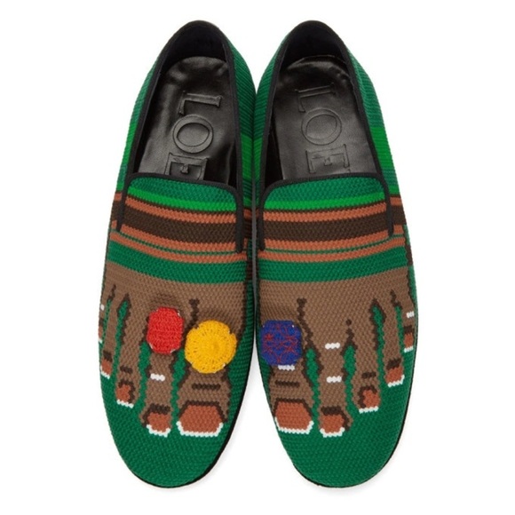 LOEWE loafer slippers foot feet EU 41 Mens 8 Womens 11 toe ring embroidered EUC